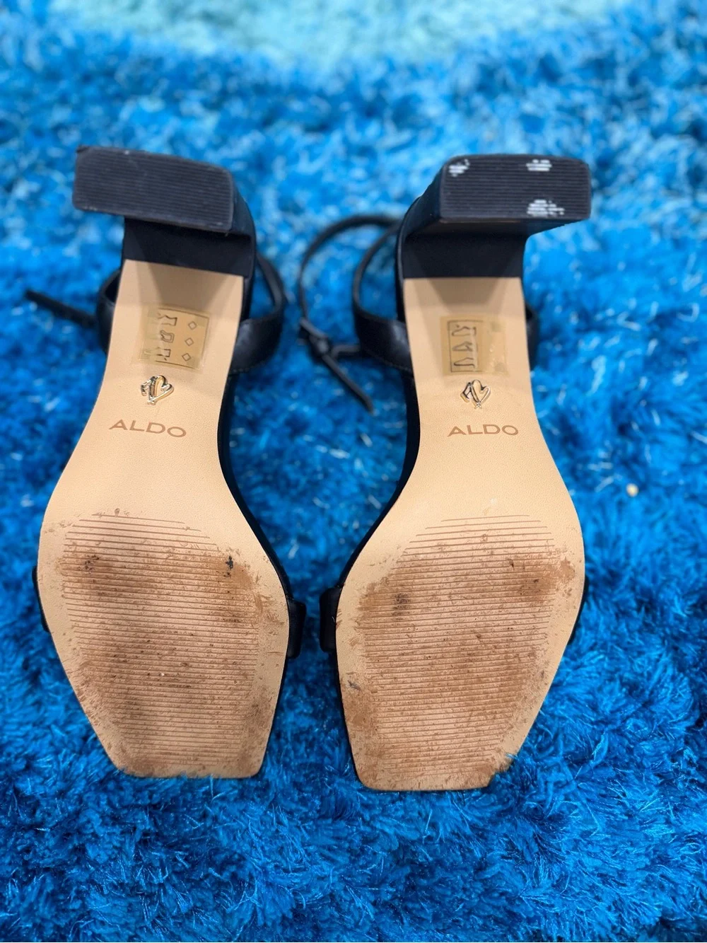 Aldo Black Strappy Square-Toe Block Heel Sandals